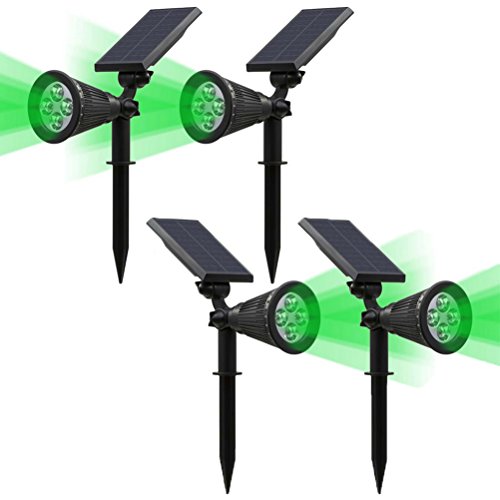 4Pack Solar Lights,Bst Solartech 2-in-1 Waterproof 4 LED Solar Spotlight Adjustable Wall Landscape Light Security Lighting Dark Sensing Auto On/Off for Driveway Yard Lawn Pathway Garden Deck(Green)