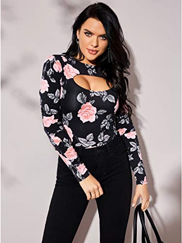 GUESS Women's Long Sleeve Yanni TOP, Rendezvous Rose Black, M