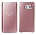 Galaxy S7 Edge Case, Acessorz Fashion Luxury Glossy Mirror Clear View Smart Date/Time Premium [Hyperbolic Mirror] PC Wallet Flip Case Cover for Samsung Galaxy S7 Edge (Rose Golden)