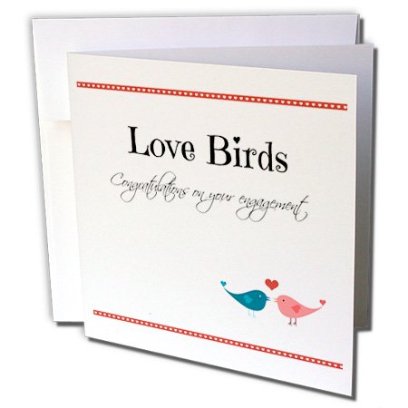 3dRose gc_222116_2 6 x 6-Inch Congratulations on your Engagement Love Birds with Heart Design Greeting Card (Set of 12)