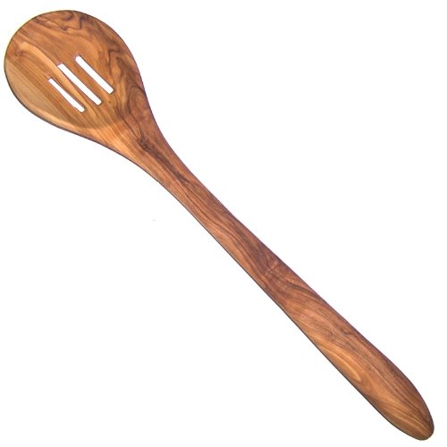Olive Wood 13-Inch Handcrafted Slotted Wood Spoon, Terra Collection - Asfour Outlet Trademark