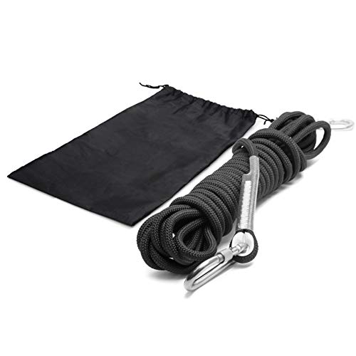 MARSUH Outdoor Multi-Function Climbing Rope with Nylon Carrier Bag,10M(32FT) Black Indestructible Rope, High Durability Cord with Two Solid Stainless Steel Hooks