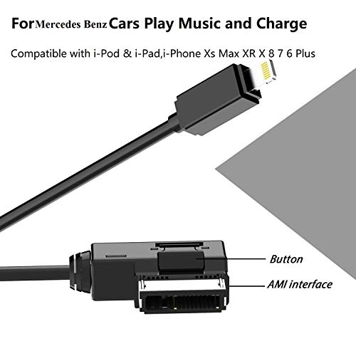 Lulandy 2019 Upgrade Version Benz Phone Charge Cable Benz Car Audio Cord AMI MMI AUX Media Adapter Quickly Charging Cord Compatible with iPXs Max XR X 8 7 Phone for Mercedes Benz(Audio+Charge+3.3ft)