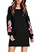 Romwe Women's Casual Floral Embroidered Lantern Long Sleeve Mini Dress