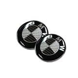 2pcs Runden Round Car Auto Black Carbon 82mm Front Hood & 73mm Back Trunk Round Compatible Replacement Emblem Logo Badge Fast Ship For (BMW)