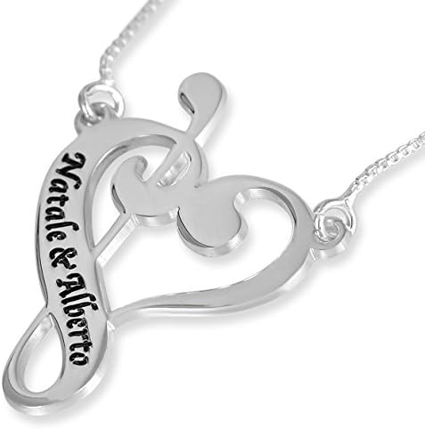 Heart Music Love Silver Name Necklace - Custom Personalized Gift For Girlfriend / Mom / Couples
