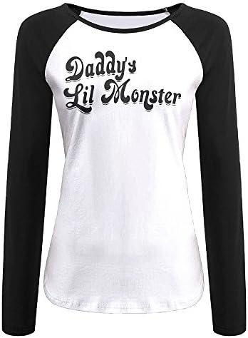 Womens Harley Quinn Daddy Lil Monster Raglan Long Sleeve Baseball T Shirts Cotton X-Large