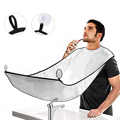 Upgrade Beard Apron Cape for Men Shaving and Trimming with Suction Cups Adjustable Neck Straps Hair Clippings Catcher Grooming Beard Apron for Men (White)