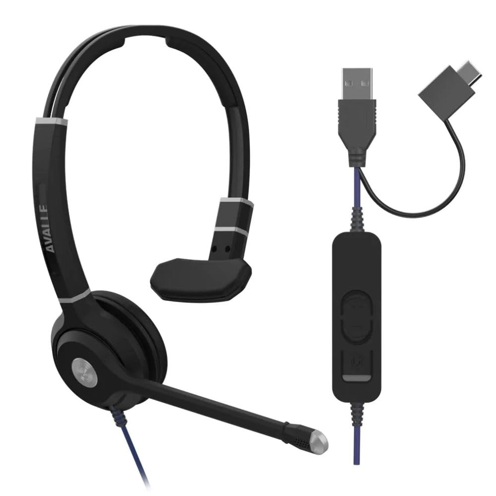 Avalle Verso USB Monaural Headset | USB-A + USB-C Connectivity | Compatible with Microsoft Teams