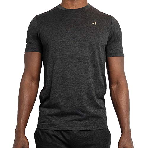Alive Men's Tee Shirt Active Quick Dry Workout Short Sleeve Shirts Crew Neck (Black Heather, Medium) - Thumbnail 6