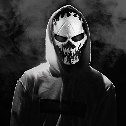 Airsoft Mask Full Face, Halloween Ghost Mask, Tactical Skull Mask with Metal Mesh Eye Protection, Paintball Mask for BB Cs War Game, Cosplay, Masquerade Party