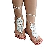 Crochet Black Barefoot Sandals,Beach Pool,Nude shoes,Foot jewelry,Footless sandles,Beach Wedding Jewelry,Yoga Chain,Anklet, Wedding shoes, Beach Wedding, Summer shoes, One Size Fits All (white)