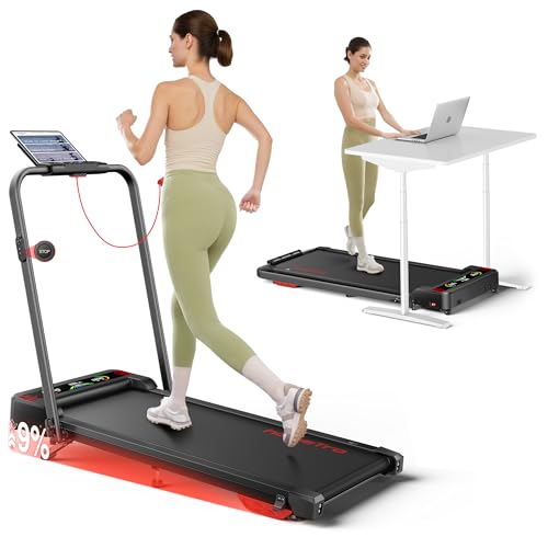 HOMETRO Foldable Treadmill Walking Pad 9% Incline, 2.5HP Compact Treadmill for Home & Apartment, Portable Folding Treadmill with Handle, App Remote Control LED Display