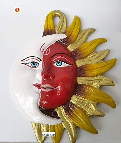 SoilMade Half Sun Half Moon Wall Hanging, Oval Shape, Metal Made, Size Aprox 7inches and 150g, Pack of 1 Half Sun Half Moon in Box
