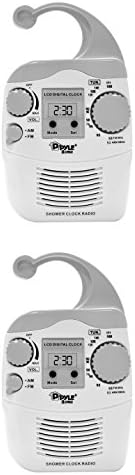 Pyle PSR6 LCD Digital Hanging Waterproof AM/FM Shower Clock Radio (Pair)