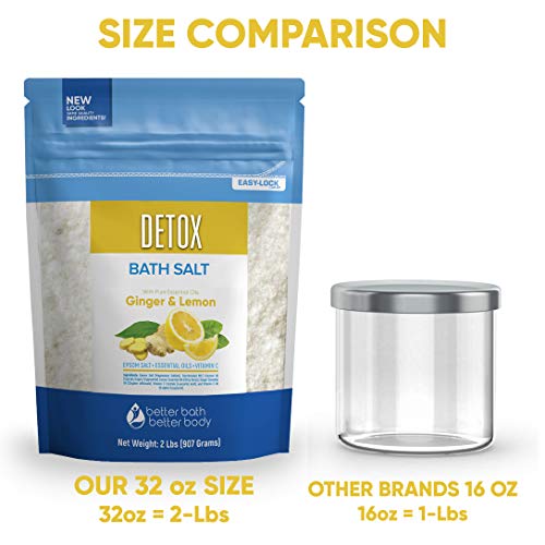 Detox Bath Salt 32 Ounces Epsom Salt with Ginger and Lemon Essential Oils Plus Vitamin C and All Natural Ingredients BPA Free Pouch With Easy Press-Lock Seal - Thumbnail 2