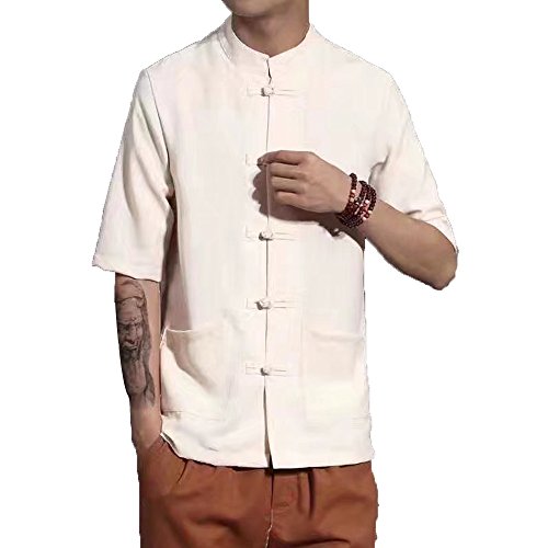FangNer Men's Chinese Wind Cotton Linen Casual Shirt Chinese Style Tang Suit Retro Cardigan