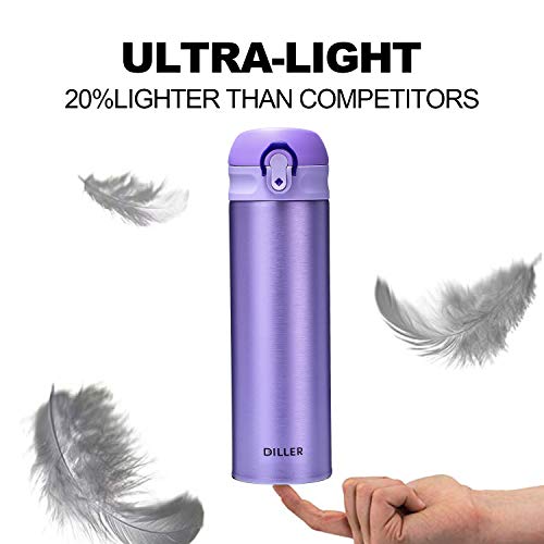DILLER Vacuum Insulated Water Bottle,Stainless Steel Thermos Coffee Travel Mug BPA-Free Thermos Flask ,Keeps Cold 24H, Hot 12H,17 oz (purple) - Thumbnail 4
