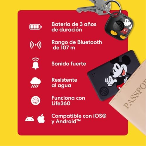 x Disney Tile - Starter Pack - Localizadores Bluetooth para Llaves, Carteras y Mucho más. Compatible con iOS y Android.Paquete de 2 (Tile Negro/Slim) - Mickey