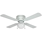 Hardware House 54-3603 Aegean 42-Inch Flush-Mount Ceiling Fan with Optional Light Fixture and 4 White/Light-Maple Blades, White