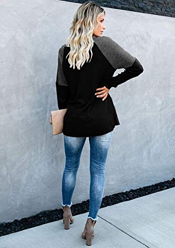 Long Shirts for Women Black Tops Long Sleeve Soft Casual Loose Color Block M