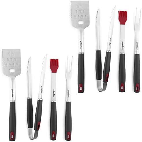 Grillaholics Grill Set - 2 Pack - 4-Piece BBQ Tools - Heavy Duty Stainless-Steel Barbecue Grilling Utensils - Premium Grilling Accessories for Barbecue - Spatula, Tongs, Fork, and Basting Brush