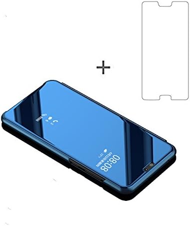 AddGuan Huawei P20 Pro Case,Mirror Smart Clear View Window Flip Cover Ultra thin Case,give away [Tempered Glass Screen Protector] Stent Design Suitable Suitable for Huawei P20 Pro(Blue)