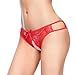 Deksias Women's Sexy Lace Underwear Open Crotch Thong Lingerie Panties (red)