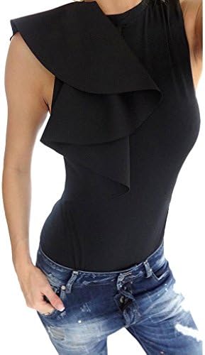 EKIMI Women's Sexy Short Elegant Jumpsuit Romper Zipper Bodysuit (L, Black)