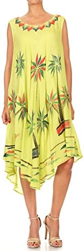 Laddi Women's Asymmetrical Palm Tree Tropical Beach Boho Sundress (Lime)