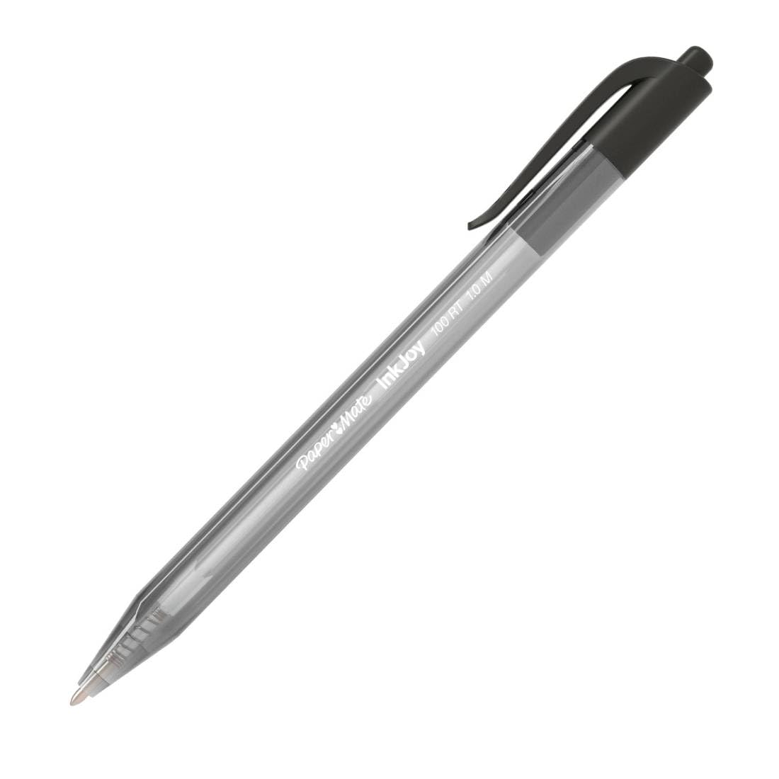 Papermate Inkjoy 100 RT Clip-on Retractable Ballpoint Pen Medium Black (S) – Ballpoint Pens (Clip-on Retractable Ballpoint Pen, Black, Black, Translucent, Medium, 1 mm, Ambidextrous)