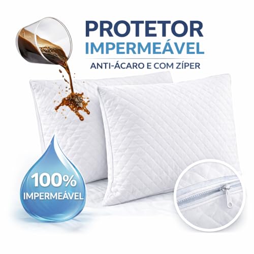 Kit 2 Protetor de Travesseiro Impermeável e Antialérgico Matelado 70x50 com Zíper - Capa de Proteção Contra Líquidos, Suor e Manchas, Antiácaro Silencioso