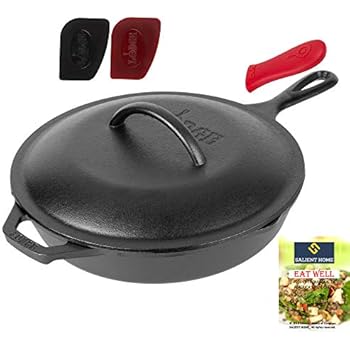 cookware stovetop induction seasoned lodge pre skillet lid oven grill iron cooking cast ready scrapers salient bundle pan includes handle