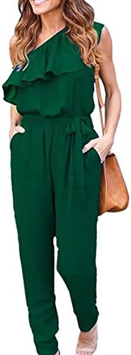 Cinyifaan Women's V Neck Casual Loose Long Jumpsuits Romper Playsuit With Belt