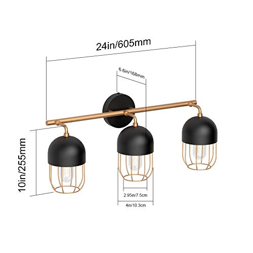 Ralbay Black and Gold Bathroom Light Fixtures 3Light Industrial Metal