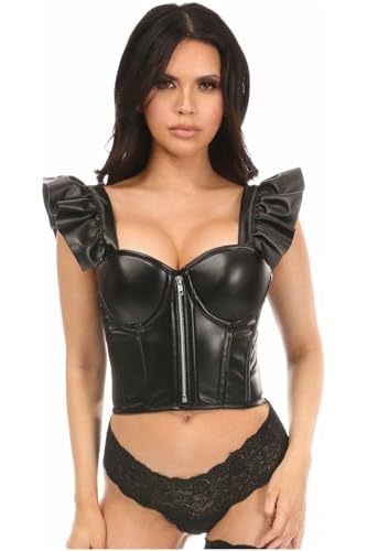 Daisy corsets womens Red Faux Leather Bustier Top W/Ruffle Sleeves