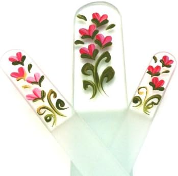 3 Piece Hand Painted Set of Crystal Glass Nail Files for Manicures and Pedicures