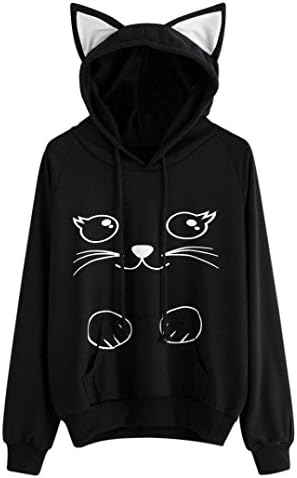 Sunhouse Women Autumn And Winter Simple Fashion Casual Floral Hooded Pullover Sweatshirt Tops (XXL, Black-c)
