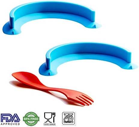 2 Blue Food Plate Dividers For Kids With Safe Knife-Fork-Spoon. Best For Kids And Parents Who Want To Gain Joyful And Quiet Meals. With Strong Vacuum Fins. Recommended for kids with special needs.