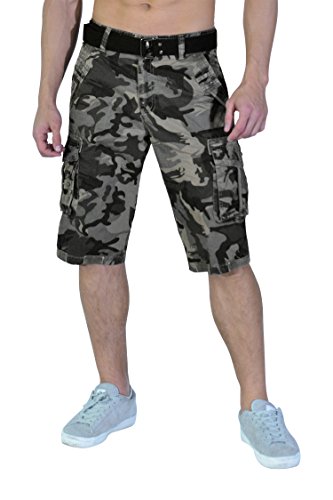 TWO BLOCKS OFF Mens Multi-Pocket Camo Cargo Shorts Casual Loose Fit Belted Ripstop Basic Cargo Short