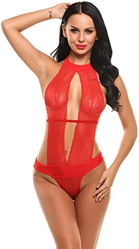 Onbay Women Sexy One Piece Lingerie Bodysuit Deep V Halter Lace Teddies Bodysuit