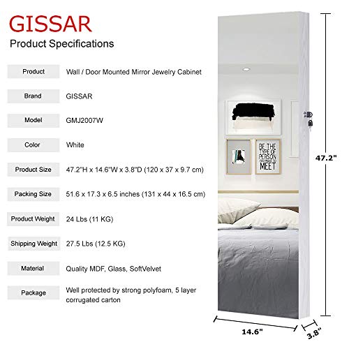 GISSAR Full Length Mirror Jewelry 6 LEDs Jewelry Armoire Wall