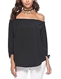 Abollria Women Blouse Off Shoulder Elegant Shirts 3/4 Sleeve Tie Cuff Sexy Tee Tops