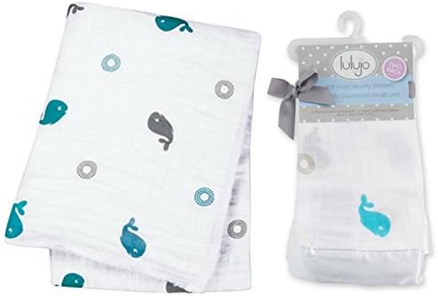 Lulujo Bamboo Rayon Muslin Cotton Blanket Set, Whales