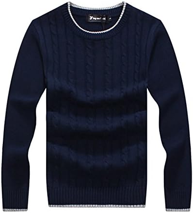 Men's Long Sleeves Perfect Slim Fit Crew-Neck Pullover Sweater With Braided Pattern (US M=Asian XL, Dark Blue)