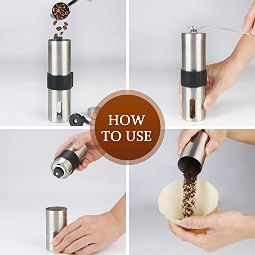 AVNICUD Manuelle Kaffeemühle, Keramik-Mühle mit einstellbarer Einstellung, tragbare Kaffeemühle aus gebürstetem… – Bild 8