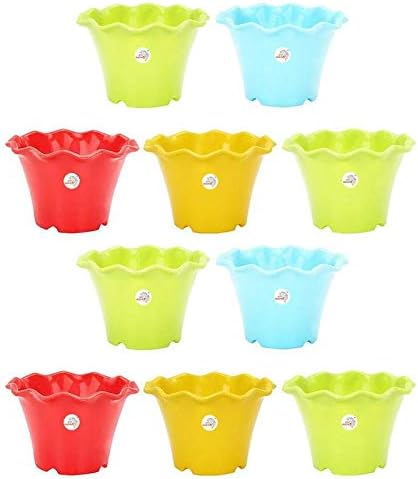 Kriti Kalash Gardening Flowering Pot 3 inch Unique Style Round Cut and Colourful, Pack of 10 (Colour May Vary)