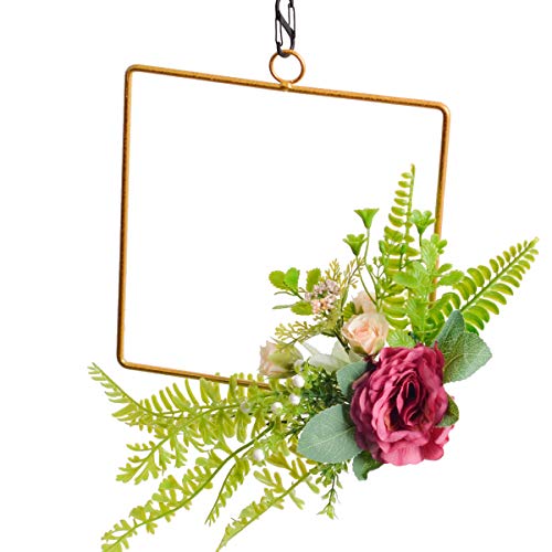 image for Pauwer Floral Hoop Wreath Set of 3 Artificial Rose Flower with Fern Gr