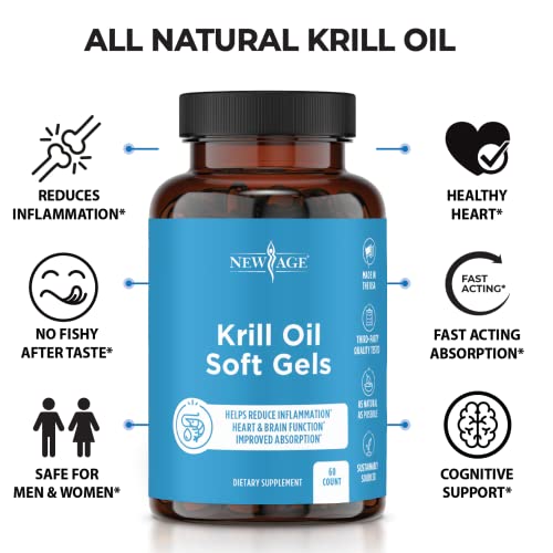 NEW AGE Antarctic Krill Oil 1000mg with Astaxanthin 2 Pack 120 Caps Omega 3 6 9 EPA DHA