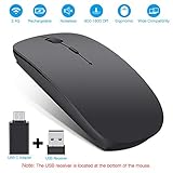 Rechargeable Wireless Mouse, Topist 2.4G Slim Noiseless Click Optical Mouse with USB Receiver & Type-C Adapter Wireless Mouse for Laptop, Desktop, Tablet, Notebook, PC, Computer, MacBook